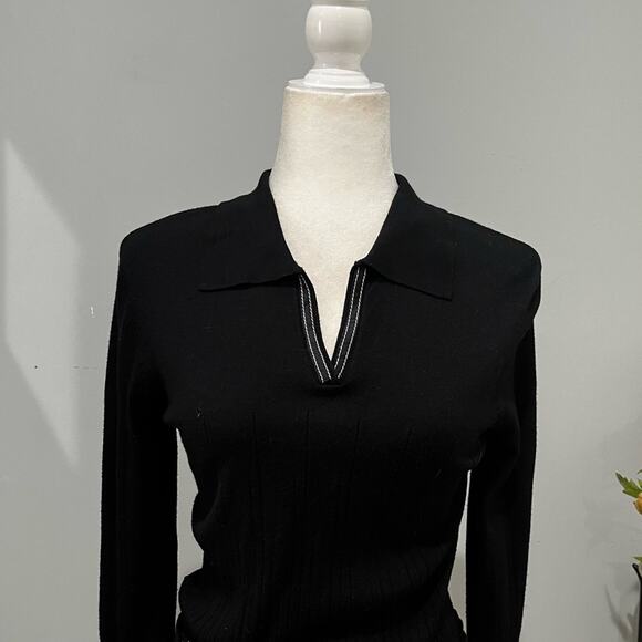 NEW Willi Smith Ribbed Boho Fringe Belted Contrast Longline Collar Sweater Top S - Picture 6 of 13